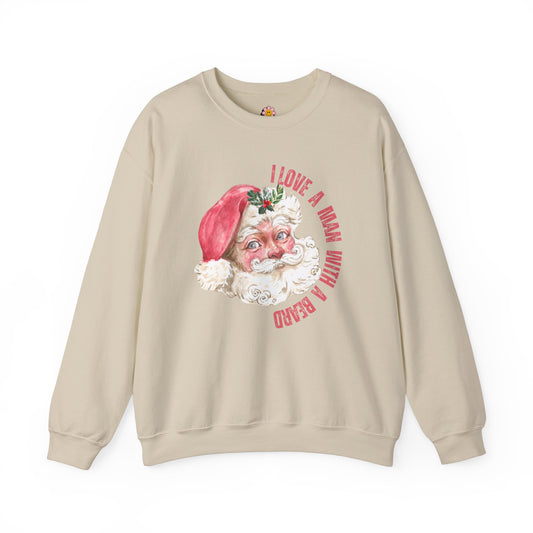I Love a Man with a Beard Santa Crewneck Sweatshirt - Shophippiesonly