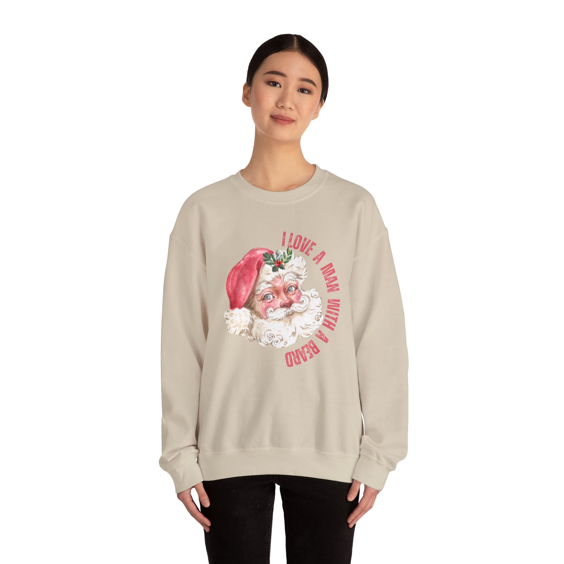 I Love a Man with a Beard Santa Crewneck Sweatshirt - Shophippiesonly