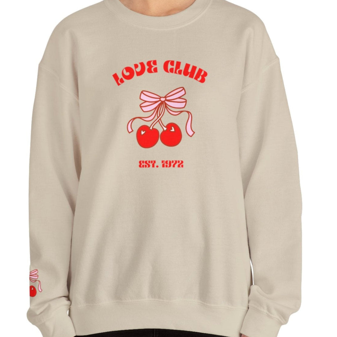 Love Club Cherry Heart Crewneck Sweatshirt - Shophippiesonly