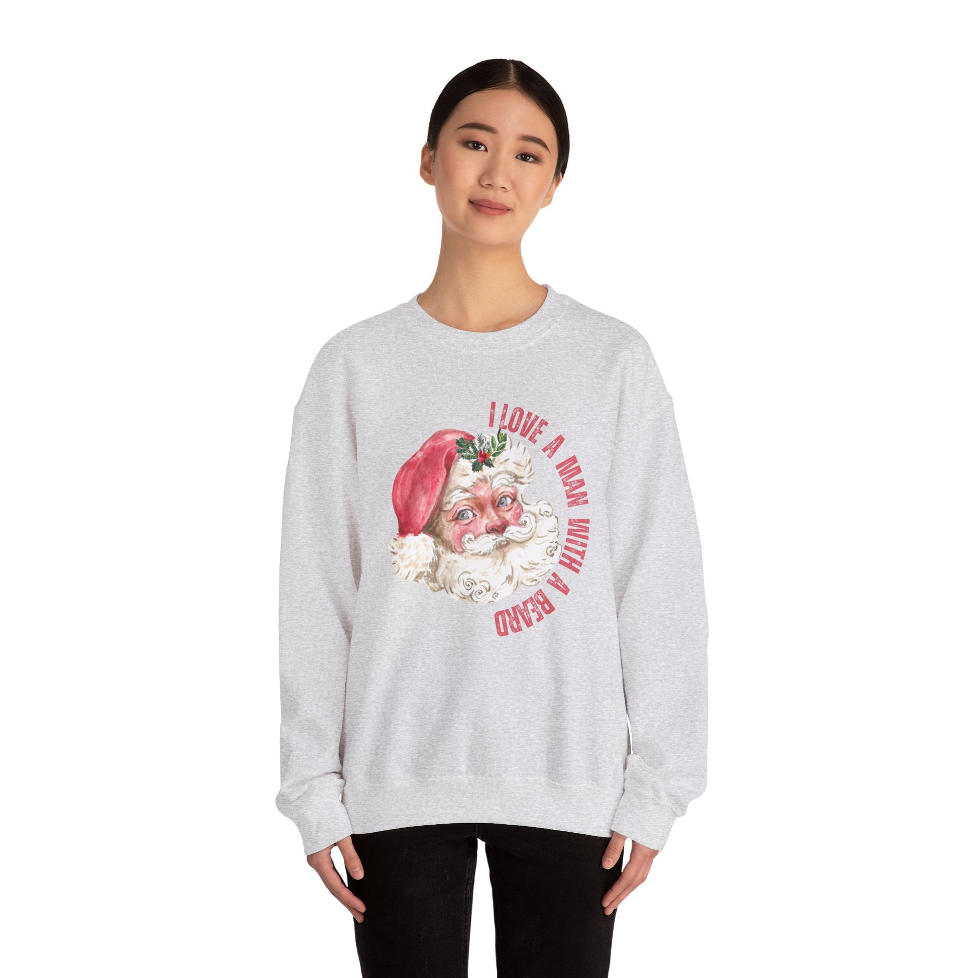 I Love a Man with a Beard Santa Crewneck Sweatshirt - Shophippiesonly