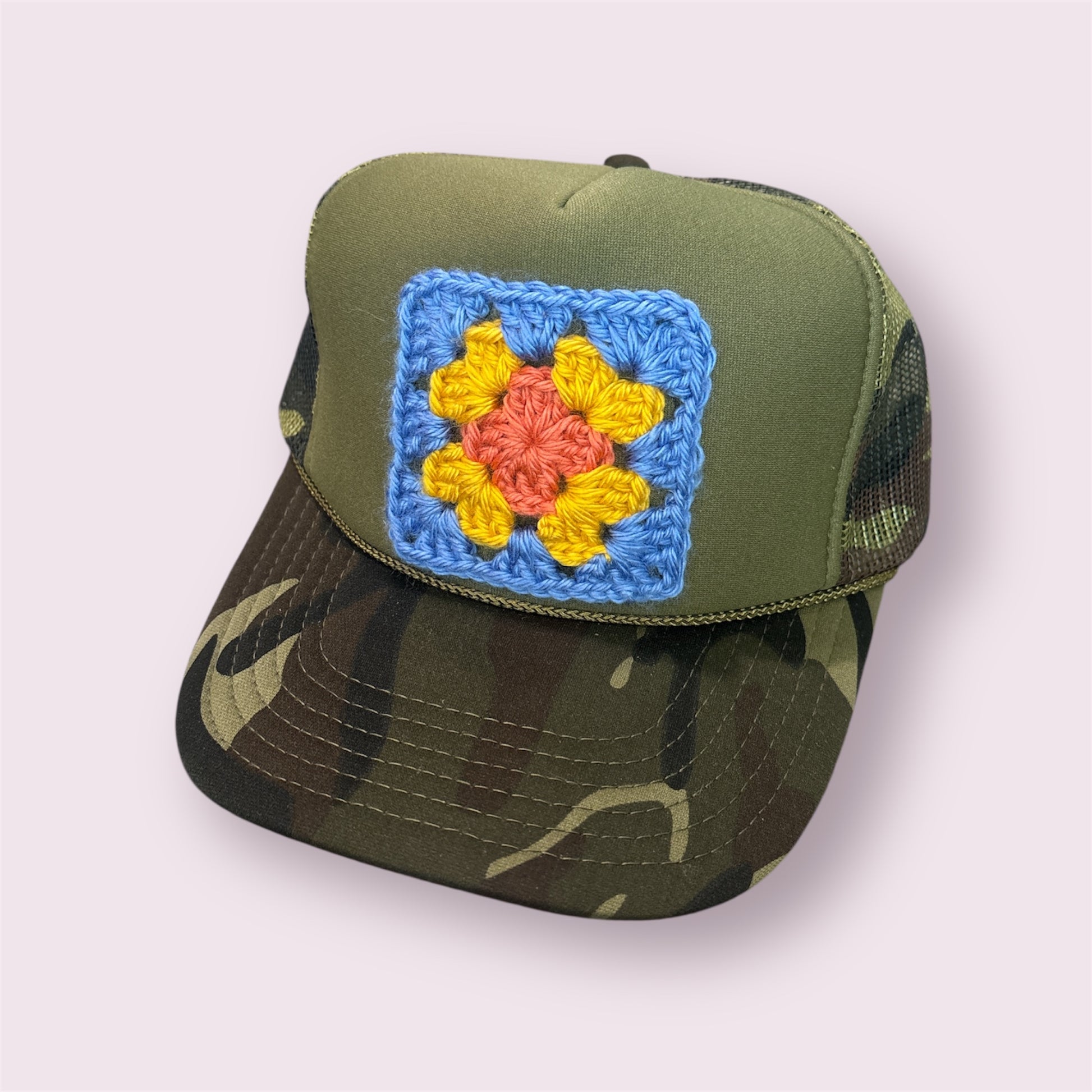 Granny Square Camo Trucker Hat - Shophippiesonly