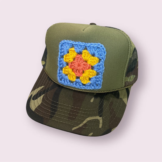 Granny Square Camo Trucker Hat - Shophippiesonly