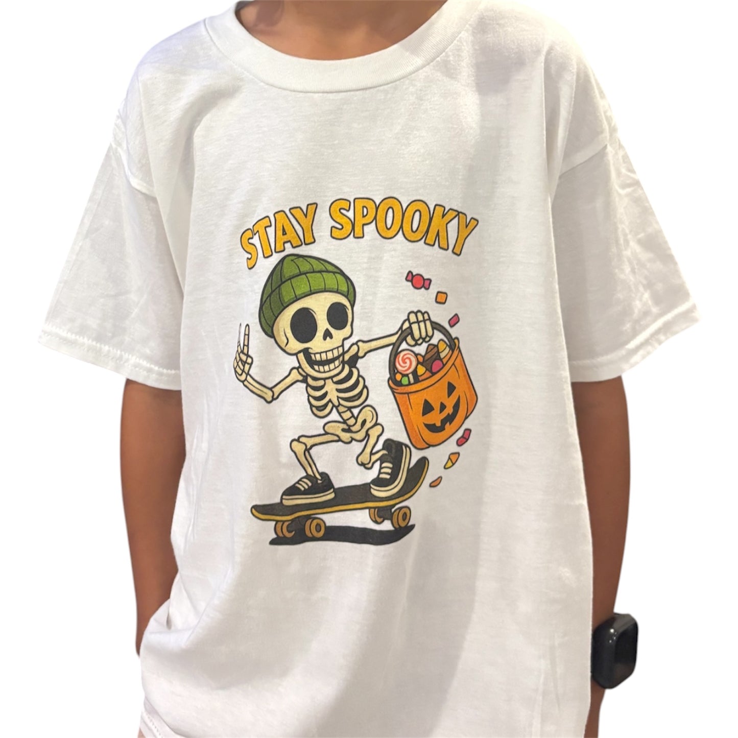 Kids Halloween Skeleton Skateboarding Tee - Shophippiesonly