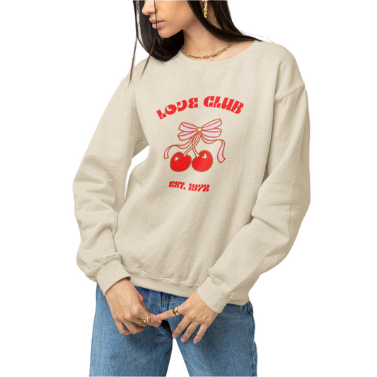 Love Club Cherry Heart Crewneck Sweatshirt - Shophippiesonly