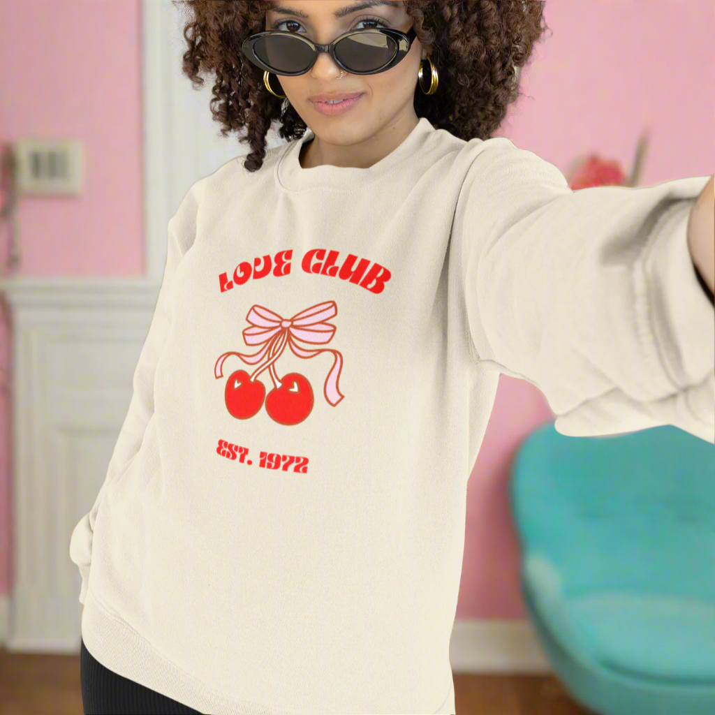 Love Club Cherry Heart Crewneck Sweatshirt - Shophippiesonly