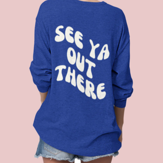 See Ya Out There Wavy Print Smiley Crewneck Sweatshirt - Shophippiesonly