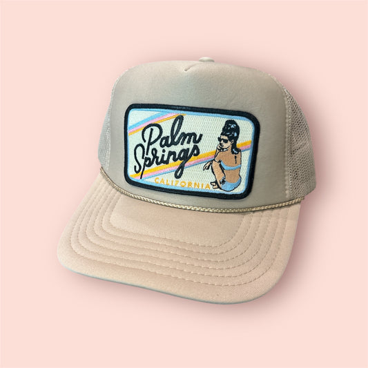 Palm Springs Girly Patch Trucker Hat - Shophippiesonly