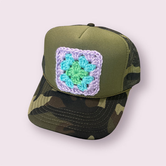 Granny Square Camo Trucker Hat - Shophippiesonly