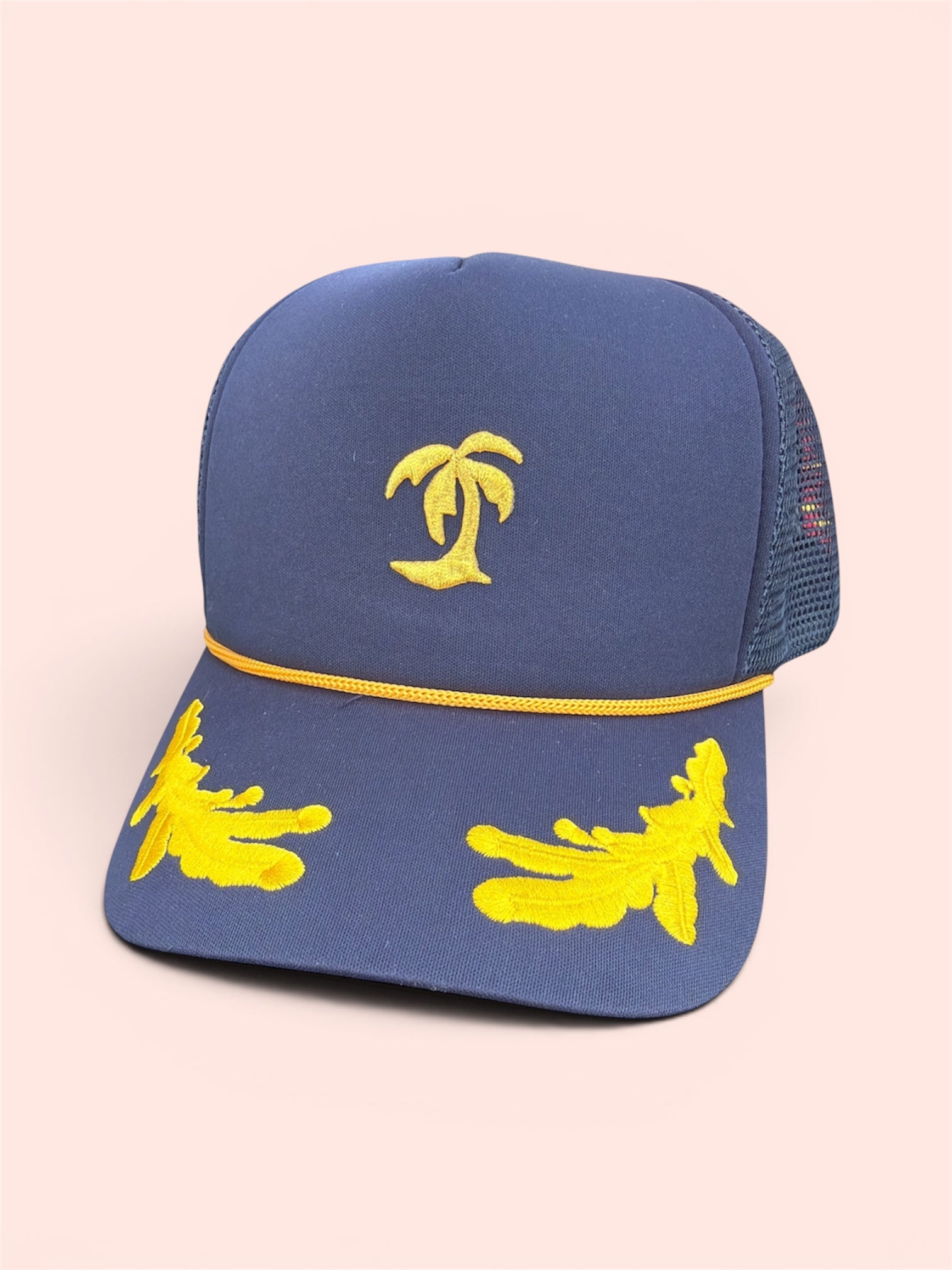 Palm Tree Captain Trucker Hat Navy Blue - Shophippiesonly