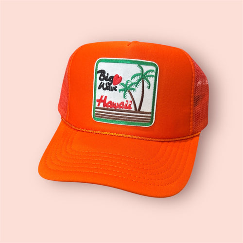 Big Wave Hawaii Orange Trucker Hat - Shophippiesonly