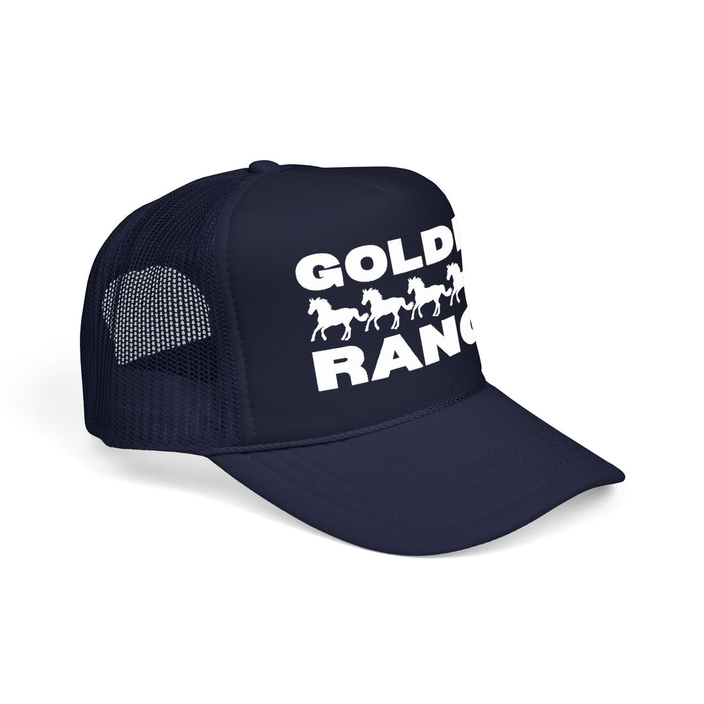 Golden Ranch Trucker Hat — Retro Horse Farm Mesh Cap
