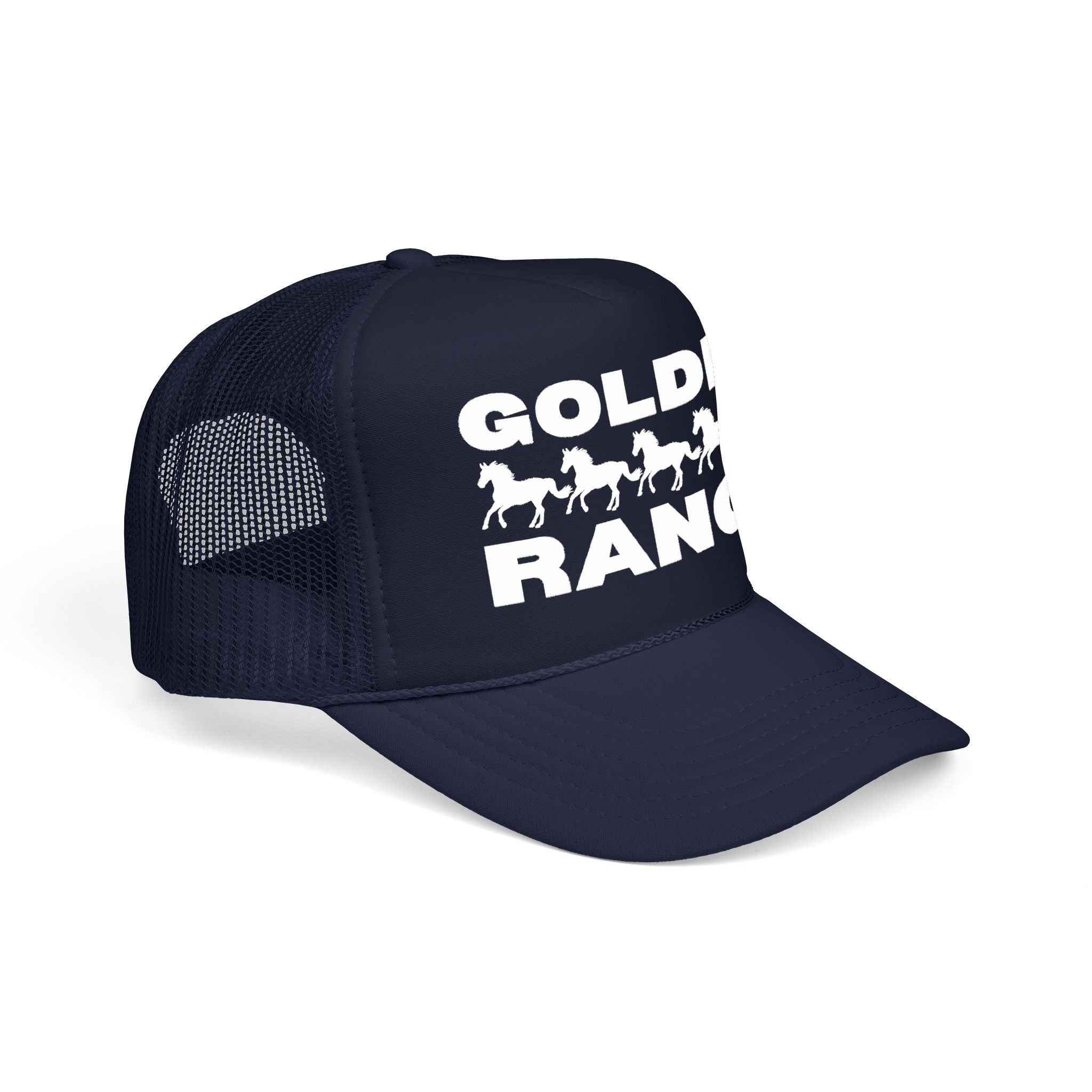Golden Ranch Trucker Hat — Retro Horse Farm Mesh Cap