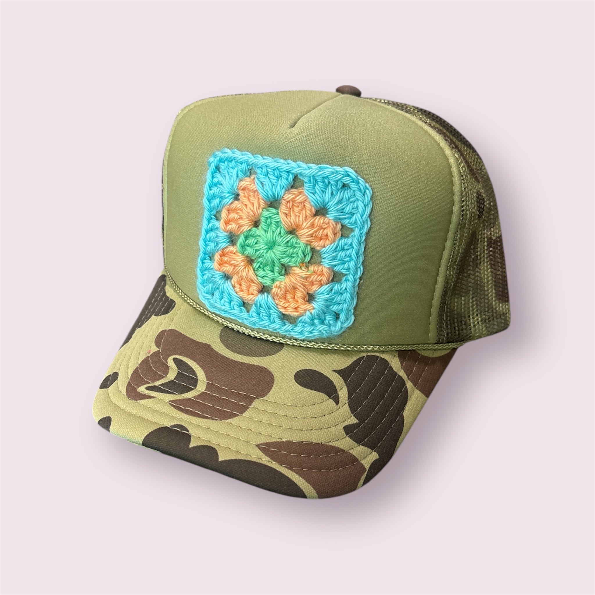 Granny Square Camo Trucker Hat - Shophippiesonly