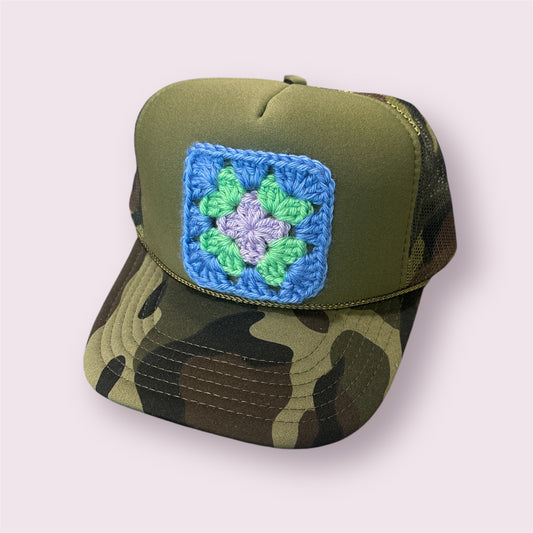 Granny Square Camo Trucker Hat - Shophippiesonly