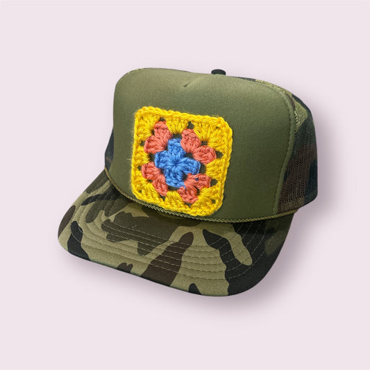 Granny Square Camo Trucker Hat - Shophippiesonly
