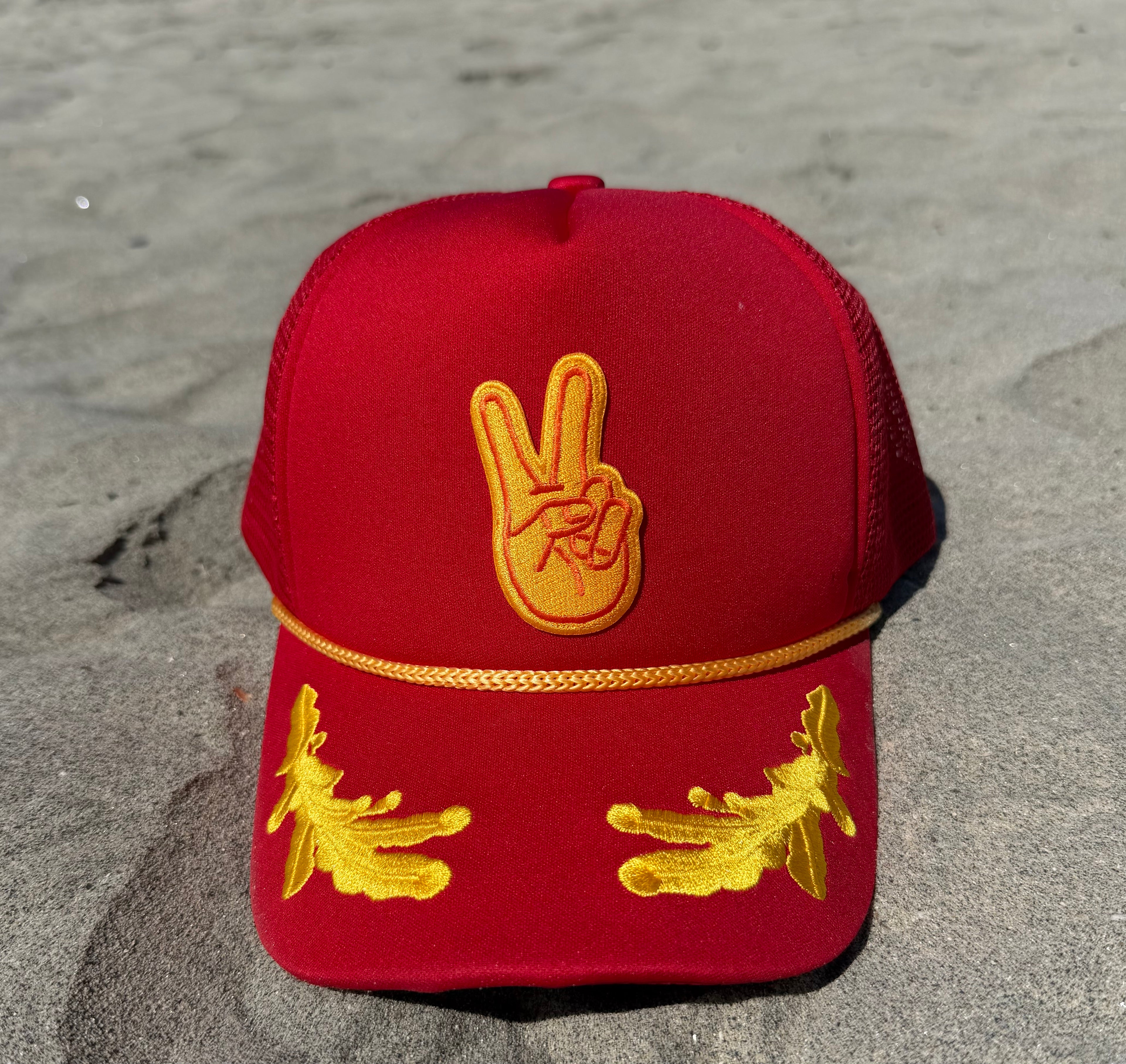 Peace Trucker Hat Red - Shophippiesonly